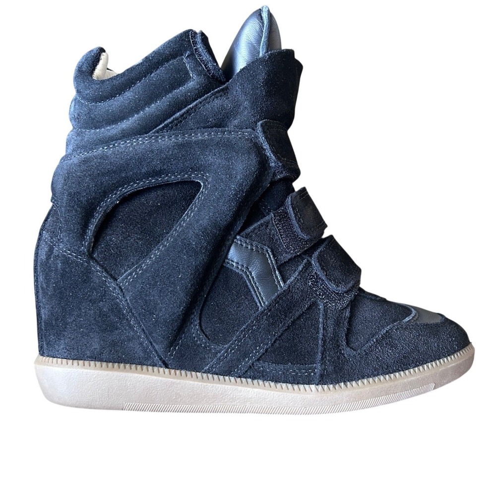 Isabel Marant Bekett Black Suede Wedge High Top Sneakers Size 6.5 Loop Strap